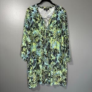 Arna York Blue & Yellow Graffiti Style Boho Peasant Top - 26/28 - Women's Plus